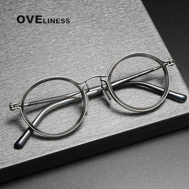 Jahrgang Runde Acetat Titan Brille Rahmen Männer Myopie Optische Brillen Rahmen Frauen Korea Luxus Brillen