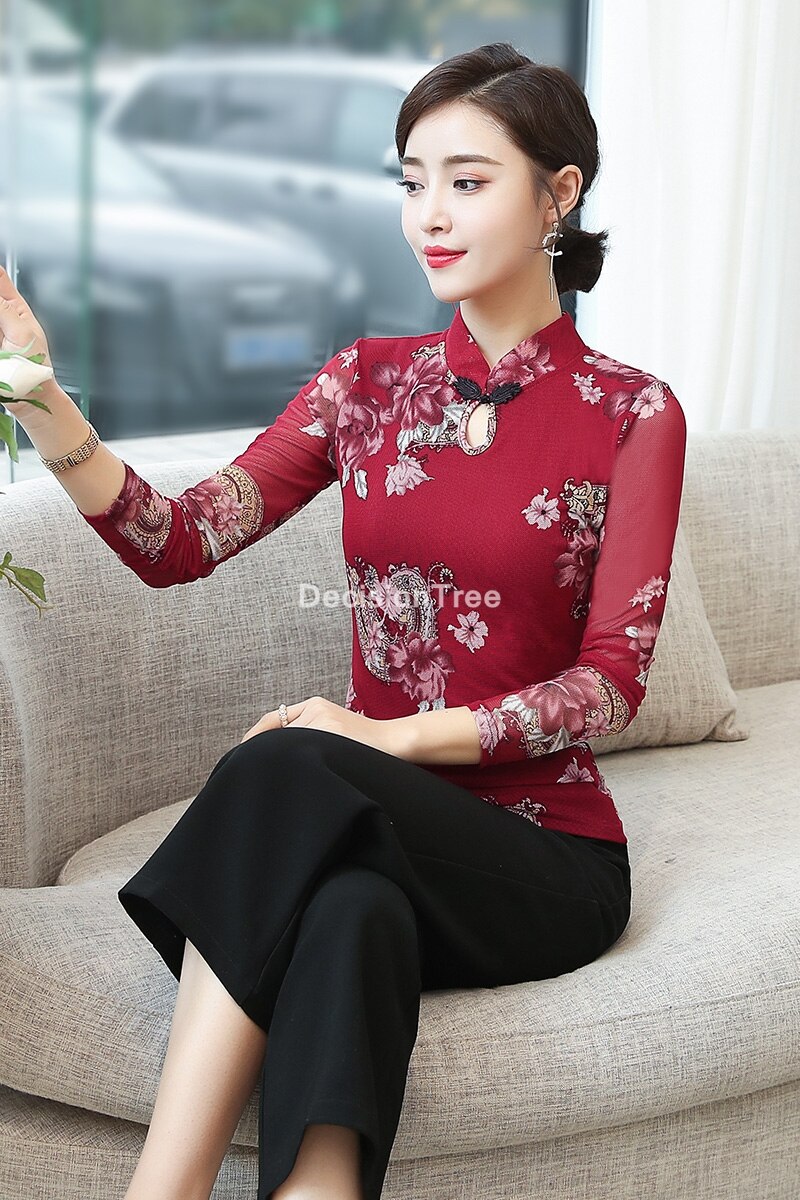 Chinese Traditionele Kleding Vrouwen Klassieke Druk Tang Pak Qipao Shirts Hanfu Etnische Vintage Party Chinese Cheongsam Top