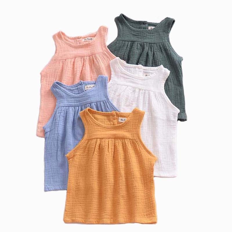 Baby Peuter Mouwloze Blouse Meisje Casual Zomer Tops Unisex Leuke Katoenen Meisjes Kleding 2022 5 Kleur Solide Kinderkleding