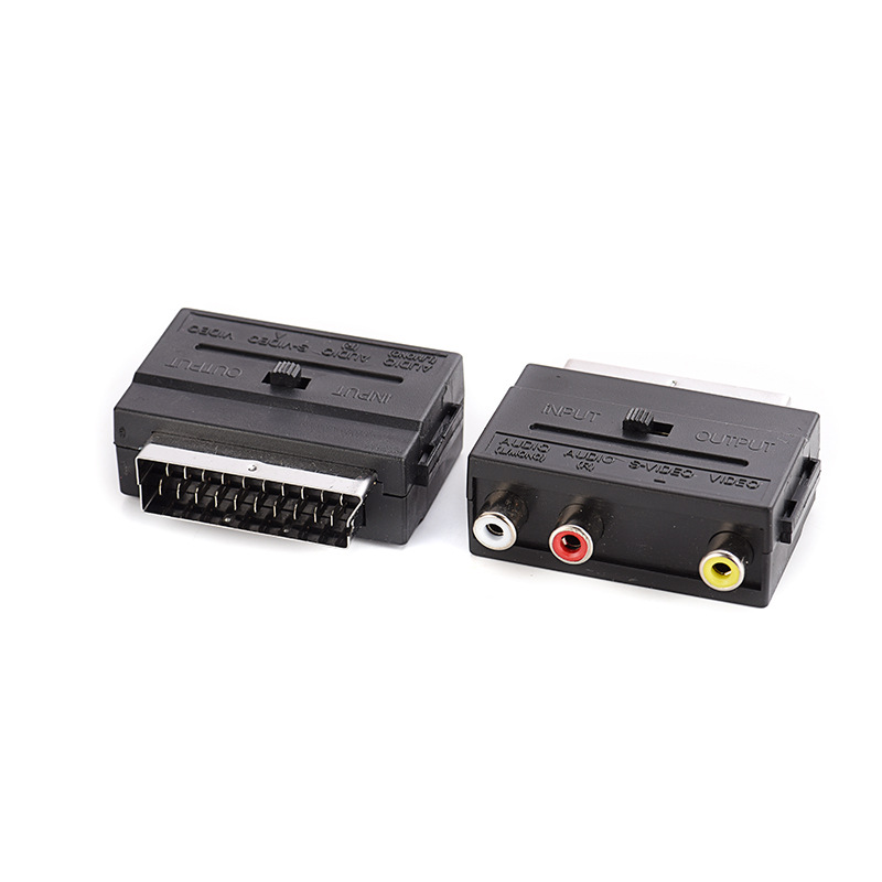 RGB SCART male to 3 RCA female AV audio video M-F adapter converter for TV VCR Scart adapter, with switch, gold-plated connector: Orange
