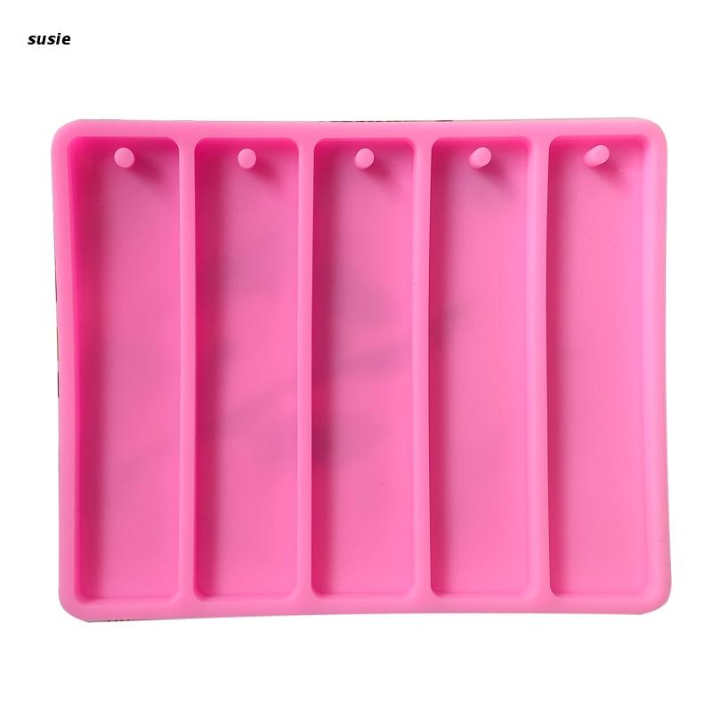 X7YA Bookmark Resin Molds with Hole Handmade Rectangle Pink Resin Molds 5 in 1