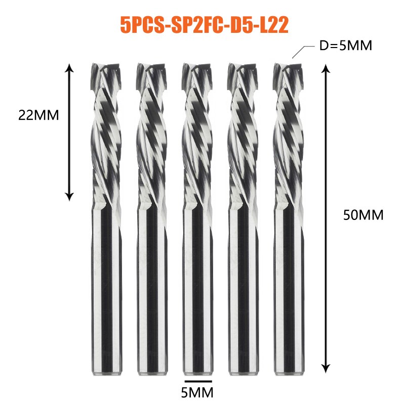 5PCS/LOT Compression Milling Cutter Woodwork DOWN Cut Two Flute Spiral Carbide Milling Tool CNC Router Bits Wood End Mill Cutter