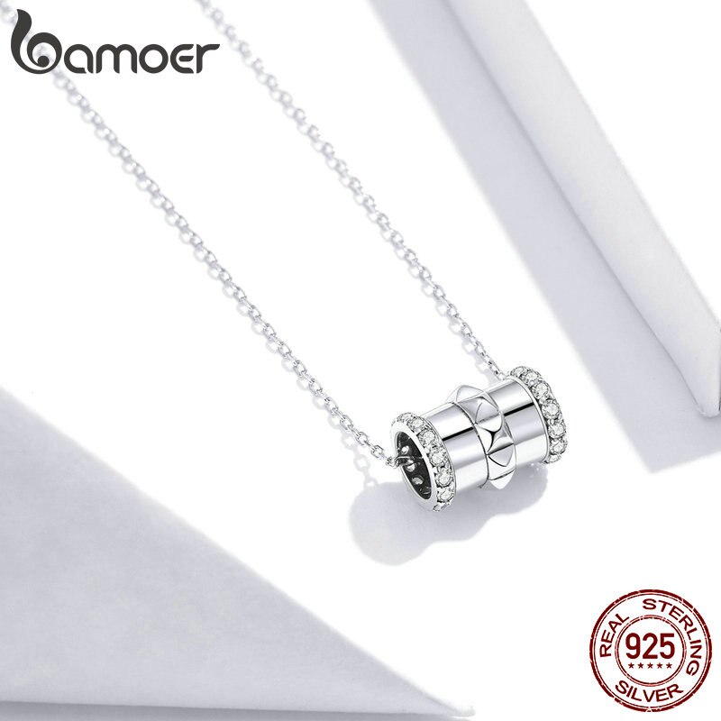 Bamoer Echtem 925 Sterling Silber Geometrische Fass Perlen Kette Halskette für Frauen Edlen Schmuck Neue Kragen SCN405