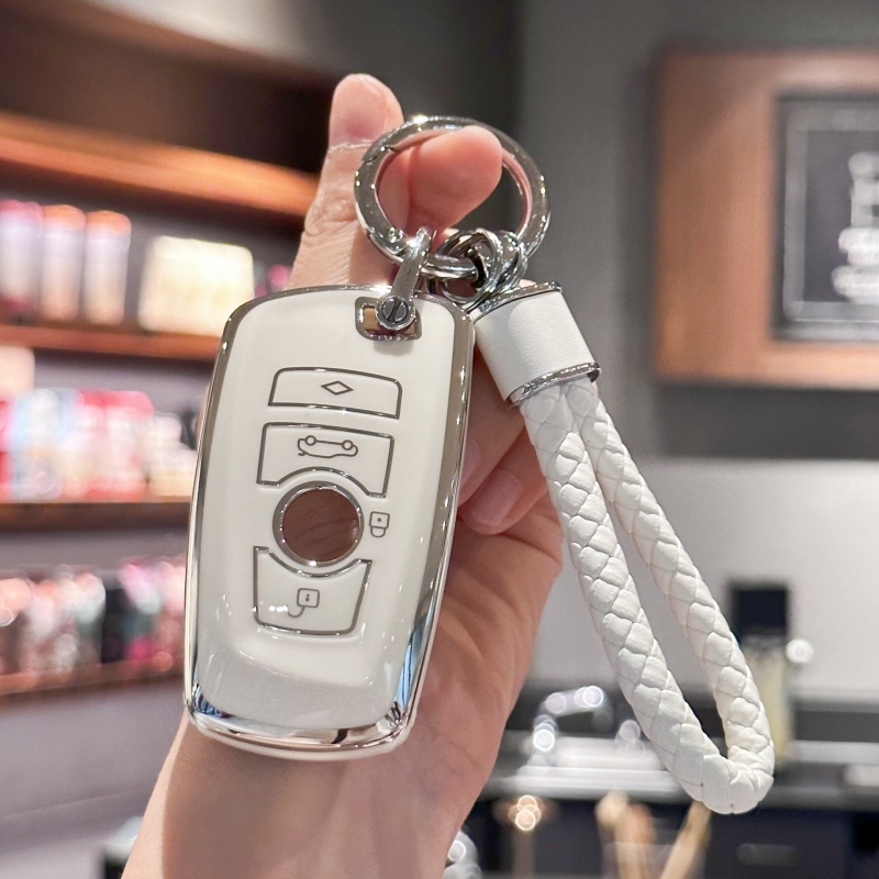 TPU Key Fob Cover with Keychain Lanyard for BMW 1 2 3 4 5 6 7 Series M5 M6 X3 X4 Keyless Accessories: WHITE