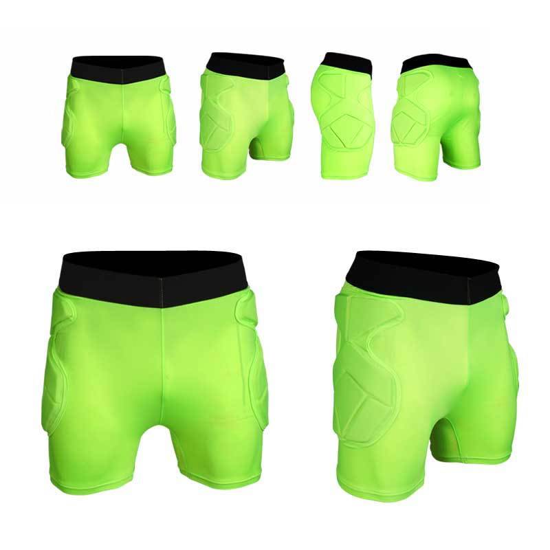 Sport Soccer Short Pants Crashproof Men GK Goal Keeper Goalie Padded Shorts: L / fluorescence green
