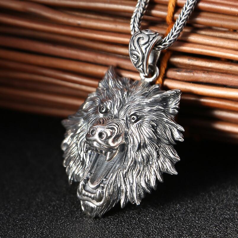 Colgante de cabeza de Lobo para hombre, joyería de plata de ley 925, FGL