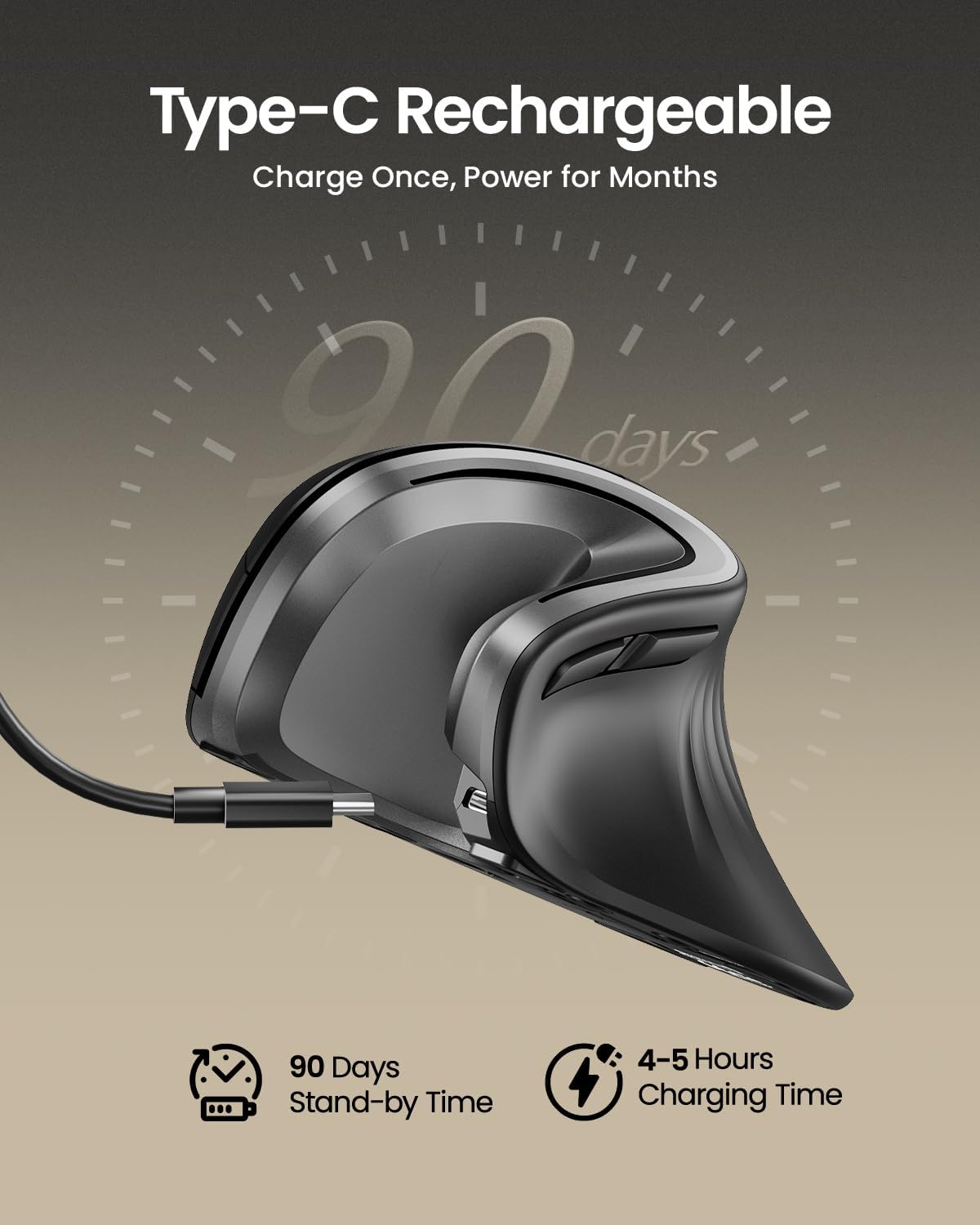 ProtoArc Ergonomische Maus em11 NL BT Wiederaufladbare kabellose vertikale Maus 2,4 GHz optische Mäbenutzen für Fenster, Mac OS