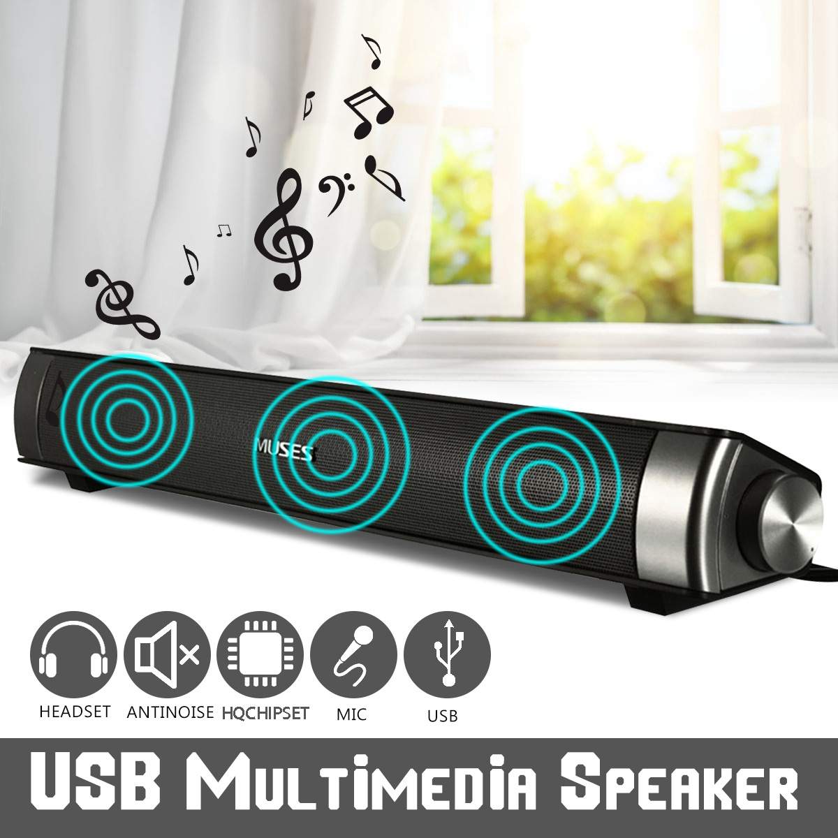 Speaker Bedrade Soundbar Speaker Hifi Bass Stereo Geluid Bar Met Usb Aux Mic Voor Computer Pc Smartphone Tv Home Theater laptop