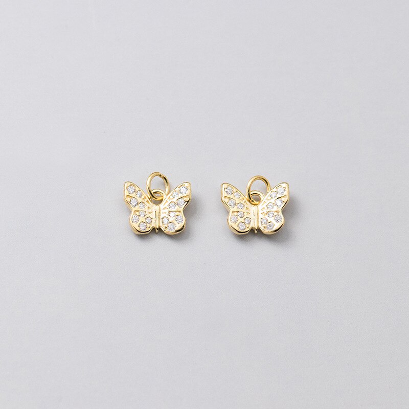 925 Sterling Zilver Fancy Vrouwen Decoratie Zirkoon Vlinder Charms Handgemaakte S925 Zilveren Hanger Accessoires Diy Sieraden Maken: gold 1pcs