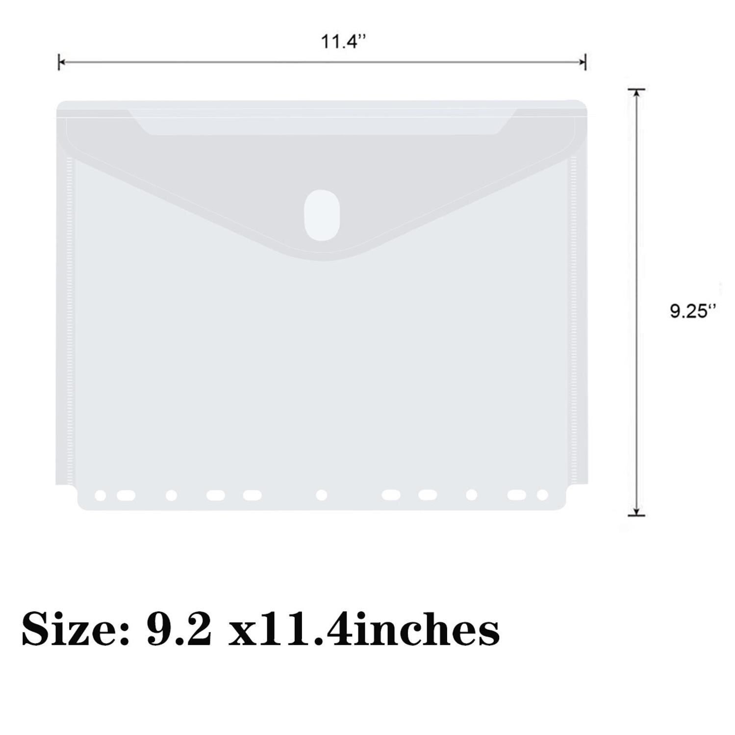 5pcs/Set 11-Hole Clear Plastic Envelope Binder Pockets Folder, A4 Size Paper Document File Bags for 2 /3/4 Ring Binder,5 Packs