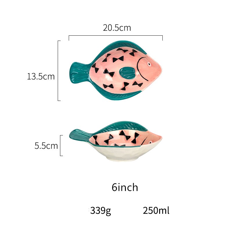 Sød tegneserie baby keramik service fisk form pink gul personlighed skål tallerken ske sæt hjemme køkkenredskaber: G