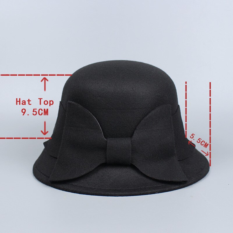 Merk retro dames dames fedora's top jazz hoed winter herfst pet katoen imitatie wollen bolhoeden ronde strik petten