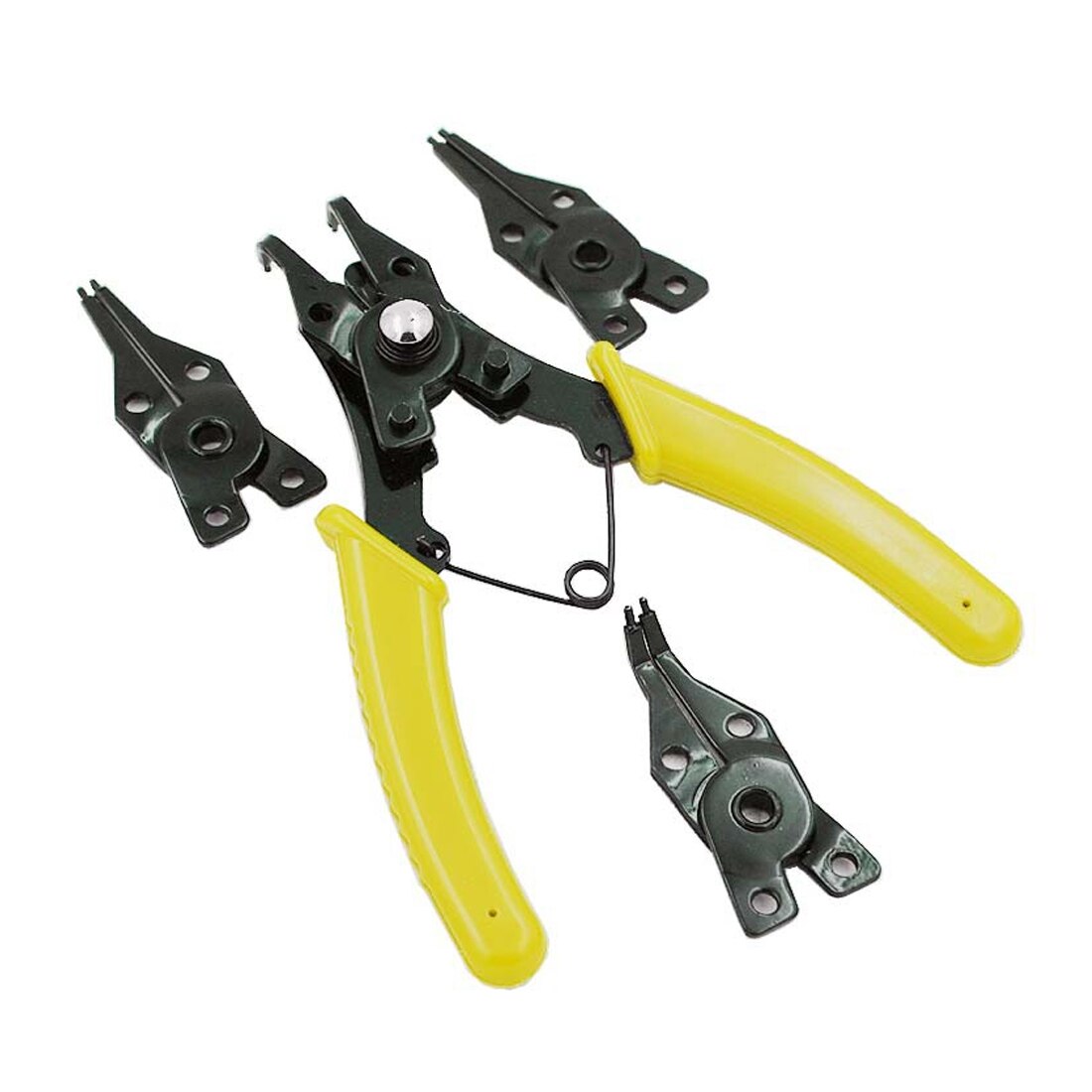 Alicates de anillo a presión multifunción herramienta de alicates multifunción herramienta externa interna para quitar anillos alicate de Circlip de retención con 3 cabezales de abrazadera: Yellow Ring Pliers 