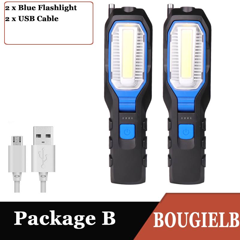 COB LED Work Light USB Rechargeable Power Adjustable Inspection Lamp Magnetic Hand Torch Camping Lantern Hook Magnet Pick Tools: Package B