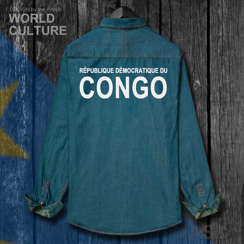 Vêtements congolais, drapeau, DR Congo COD DROC Congo-Kinsha, chemise, en coton, Top rabattu, à manches longues, manteau Cowboy, automne