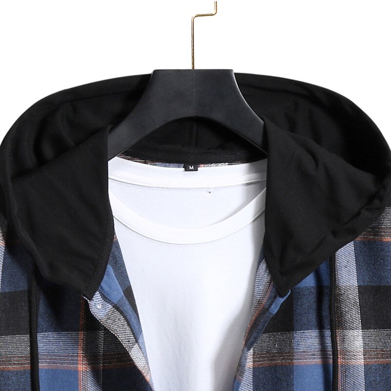 Summer men's short-sleeved shirt youth cardigan casual loose check short-sleeved shirt with cap