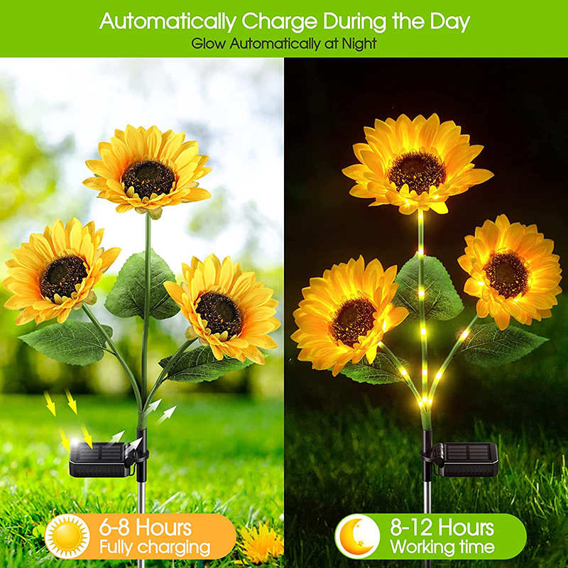 Luces solares de girasol para exteriores, guirnalda de luz LED impermeable para jardín, césped, , decoración de Navidad, lámpara alimentada por energía Solar, 1/3 cabezales