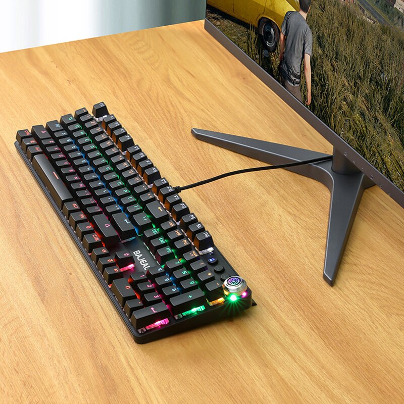 104 Keys USB Wired Gaming Keyboard Mechanical Keyboard Ultra-slim Wired Illuminated Gaming Keyboard For Windows