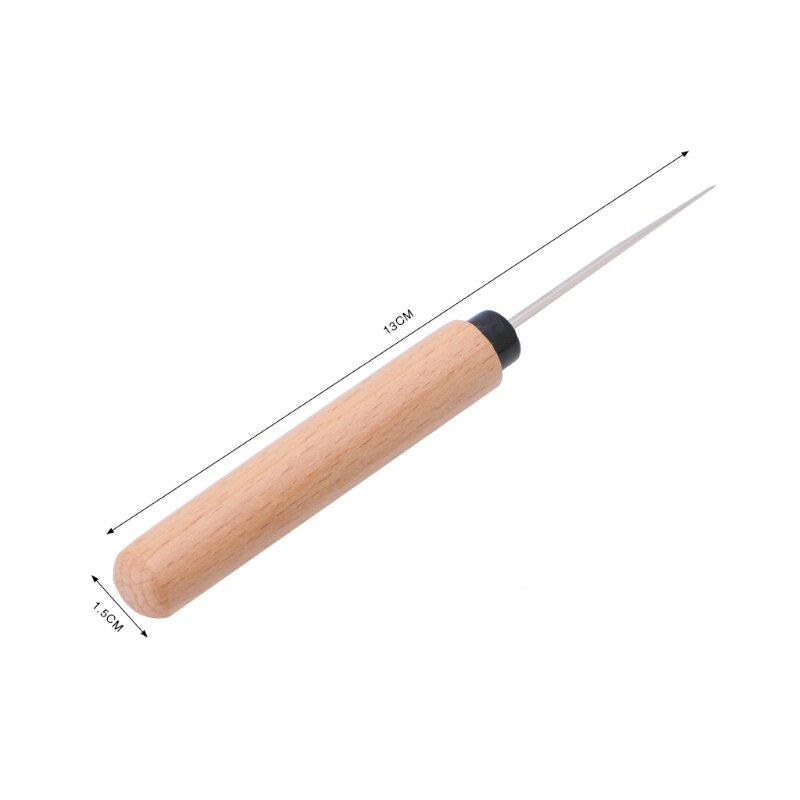 1PC Leather Craft Awl Tool Hole Maker Wooden Handle Sewing Stitching Punching &amp;: S