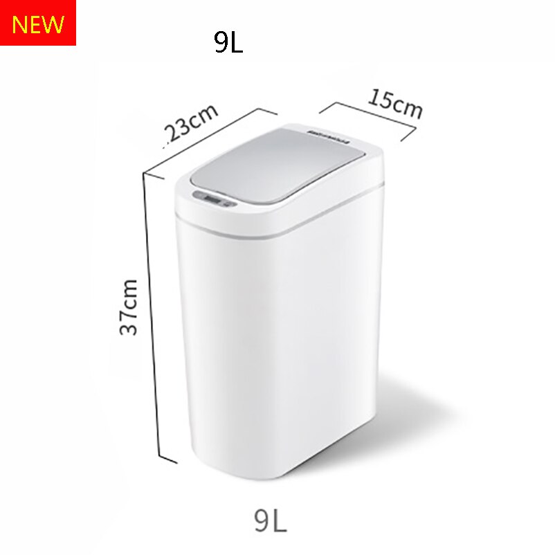 Ninestars slimme prullenbak met bewegingssensor, automatische afdichting, led-inductiedeksel, 7l asbakken, ipx 3 waterdicht: Wit 9l