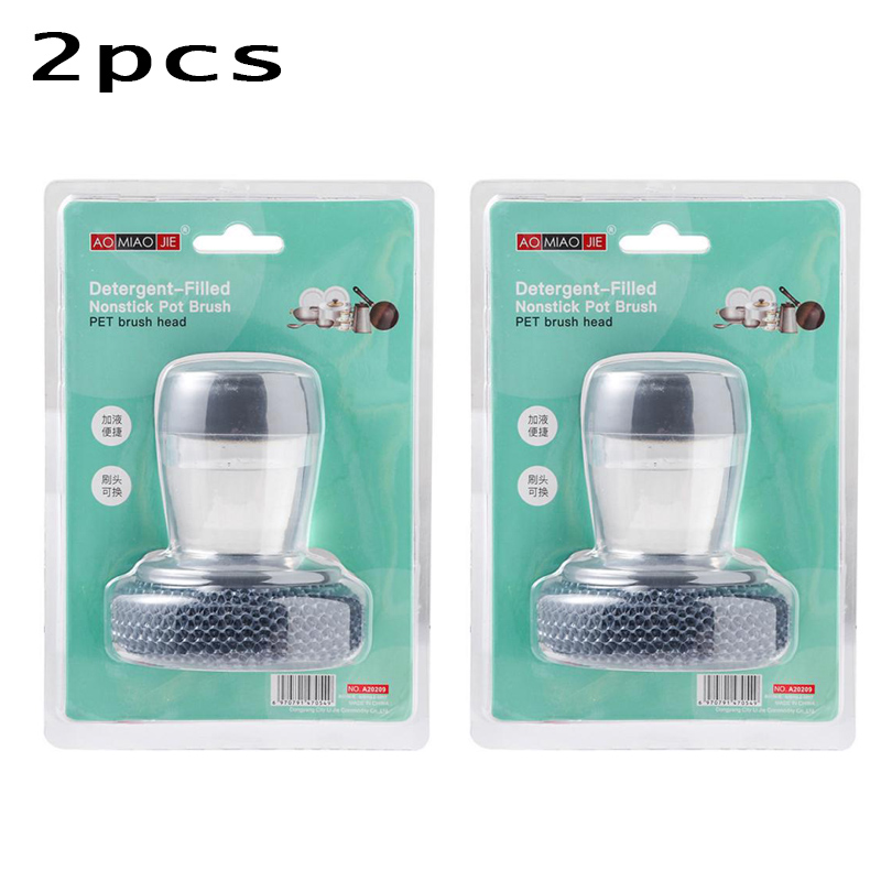 Kitchen Cleaning Brush 2 In 1 Handle Cleaing Brush with Removable Brush Sponge Dispenser Dishwashing Brush Kitchen Tools: 2 set A