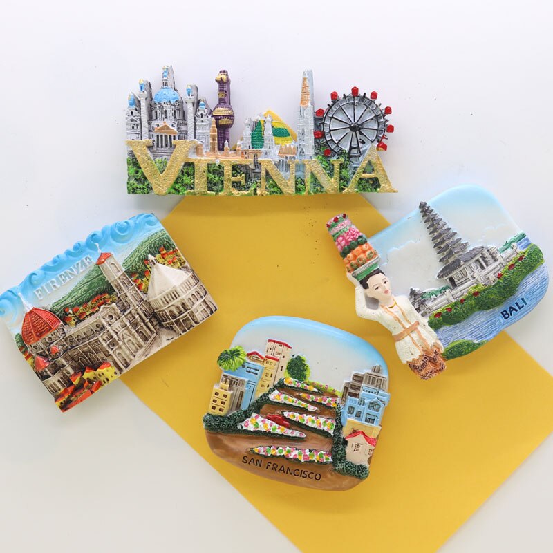 Magneet Bali Oostenrijk Italië Vs Souvenir Vierkante Kleurrijke Decoratie Magnetische Sticker Stad Gebouw Kunst Ambachten Hars
