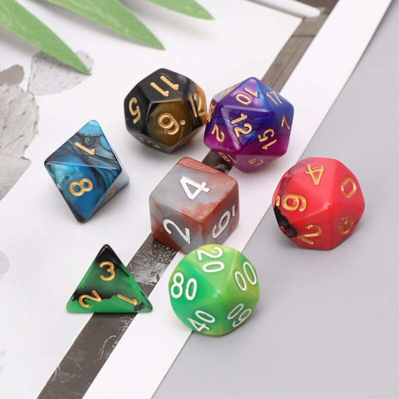 7 stk / sett terninger perler trpg søle  d4-d20 flersidige fargerike