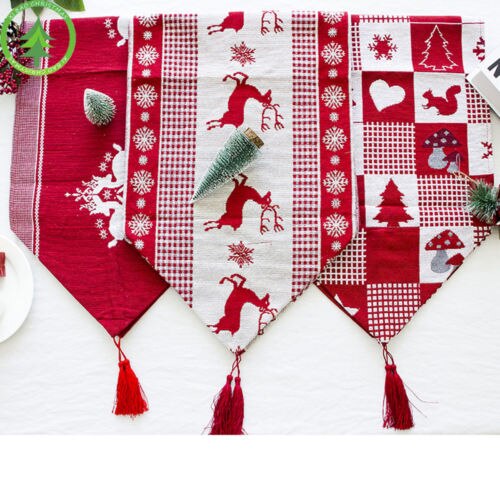 År juledug køkken spisebordspynt til hjemmet rektangulært festbord dækker julepynt