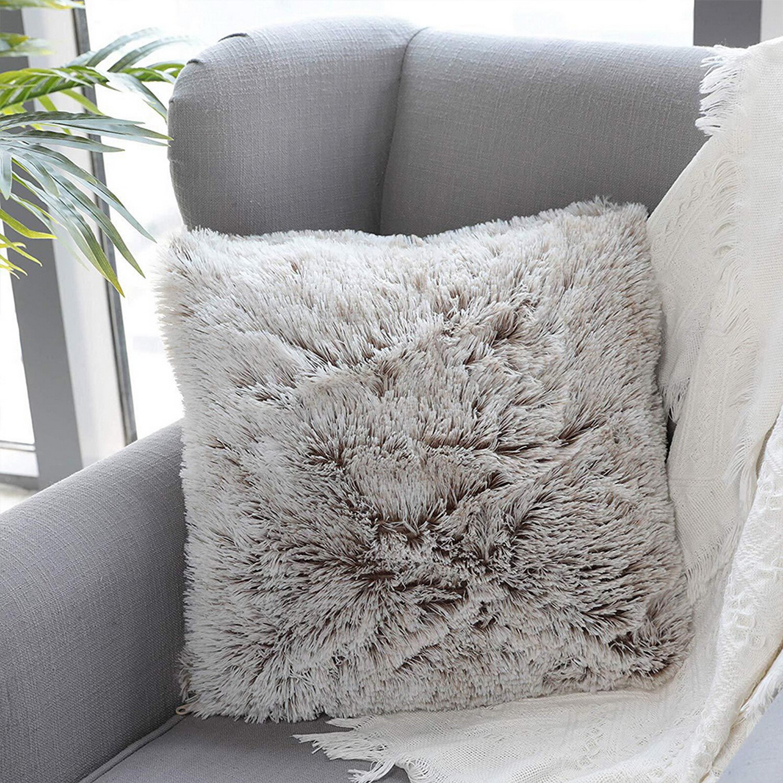 Varmt plysj furry putetrekk putetrekk dekorativt putetrekk hjem soverom sofa innredning hjemmeinnredning 45 x 45cm: 1pc 45 x 45cm / Brun