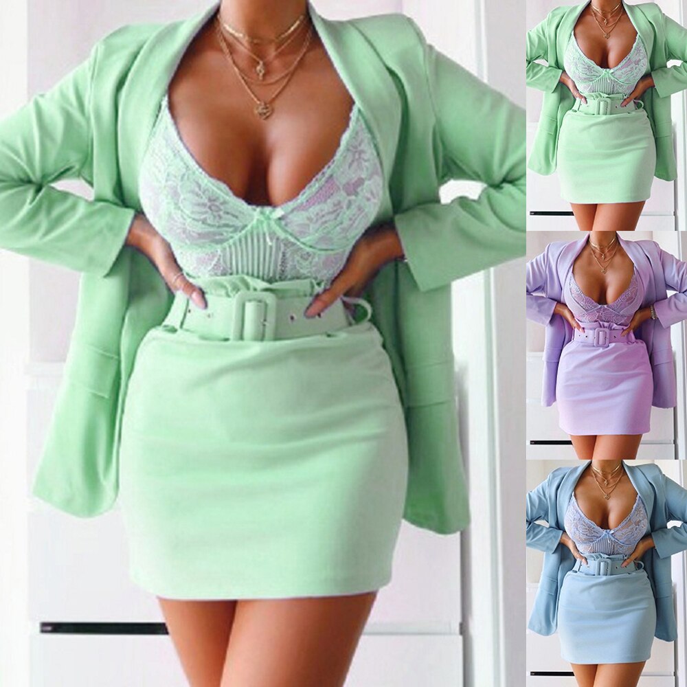 Vestido Formal de para mujer, traje para negocios y oficina, Blazer de manga larga, chaqueta, vestidos de talla grande,