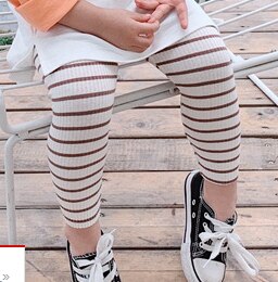 Koreansk stil söta tjejer ren bomull 8 färger randiga leggings barn matchande leopard smala byxor: Beige / 12m