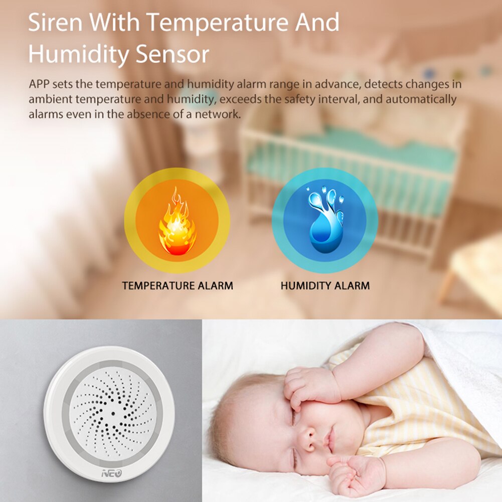 Smart Home 3 in 1 WiFi Siren Alarm with Temperature Humidity Sensor App Voice Control Humidity Sensor Tuya Life Alexa IFTTT