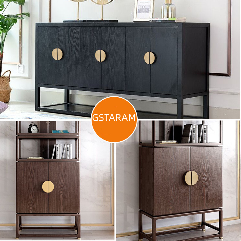 Cabinet Door Semi-circle Handle Open Cabinet Chinese Simple Copper Black Round Porch Bathroom Cabinet Furniture Door Handle