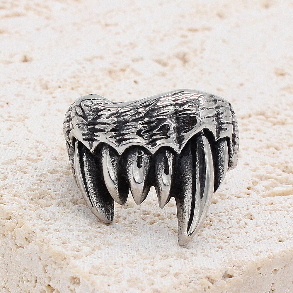 Anillo de dientes de vampiro gótico para hombres y mujeres, joyería Retro de acero inoxidable, estilo Punk, motorista