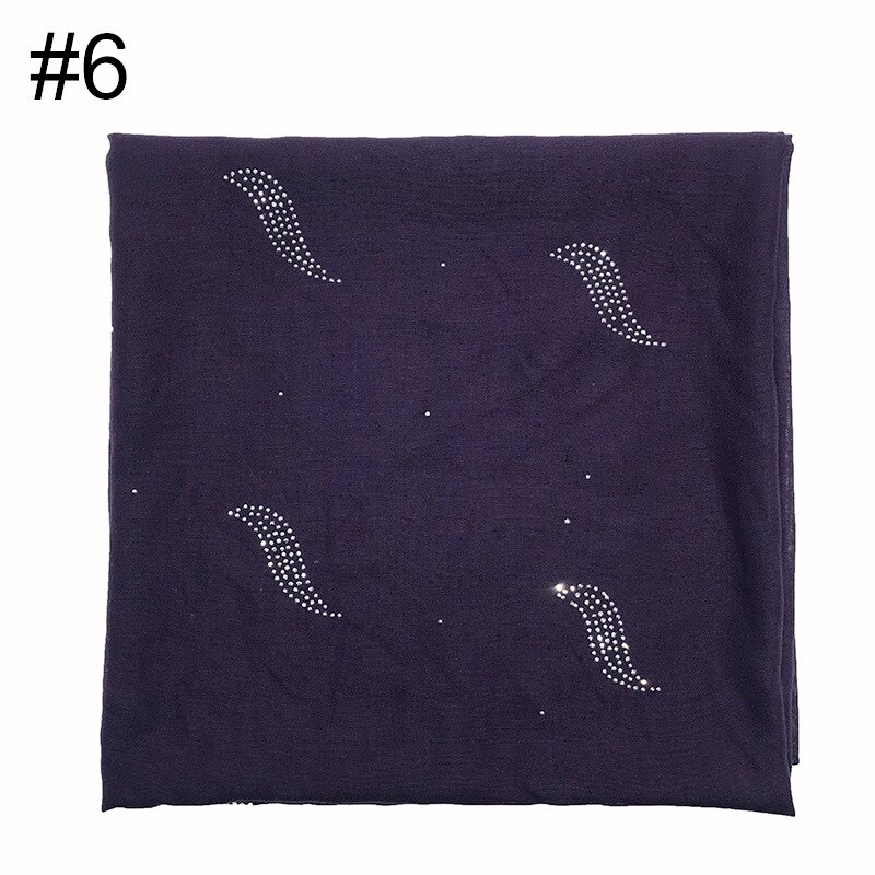 1PC musulman foulard bandana solide écharpe chaude strass châles carré pashmina femmes populaire silencieux islamique hijab: 6