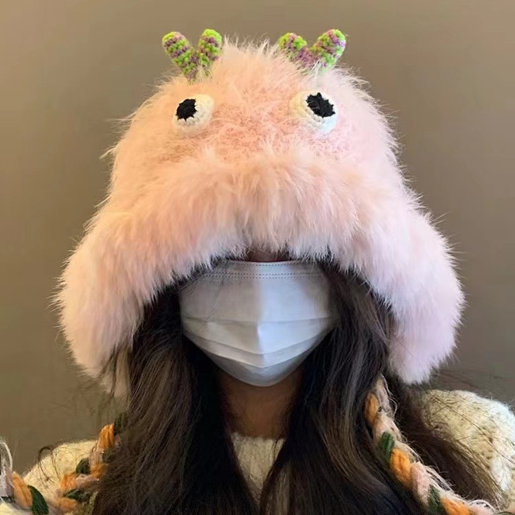 Little Monster Cap Cartoon Harige Hoed Warme Wollen Feest Outdoor Mode Schattig Zoet Reizen Meisje Hart Herfst Winter Dames