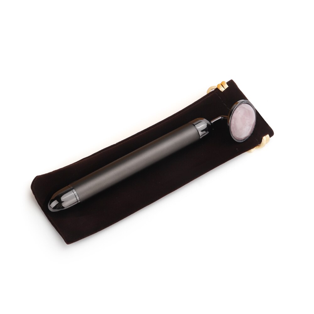 Goud Schoonheid Bar Trillingen Facial Roller Elektrische Stimulator Met Jade Hoofd Anti-Rimpel Huidverstrakking Rose Quartz Gezicht Massage: Black without box