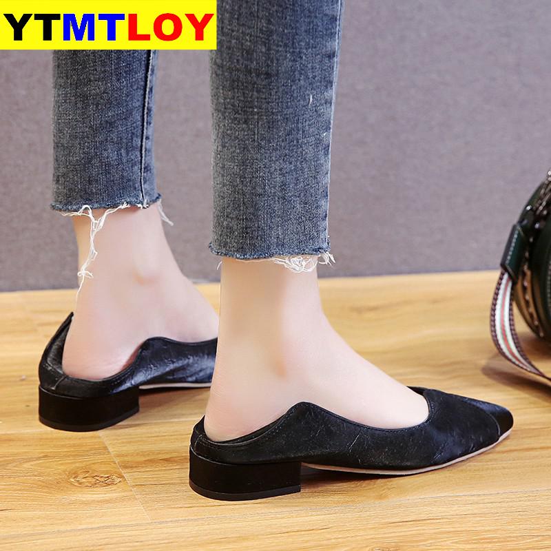 Square Heels Pointed Toe Pumps Shoes Women Spring Leather Med Heels V Mouth Casual Office Lady Shoes Low Summer Leisure