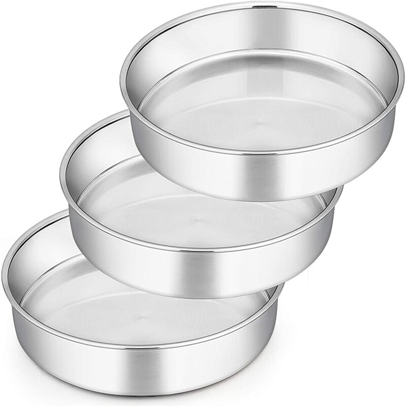 8 Inch Ronde Cake Tin Voor Bakken, Rvs Layer Cake Tins Pannen Set Van 3, mini Cake Bakvormen Set (Afneembare Base): Default Title