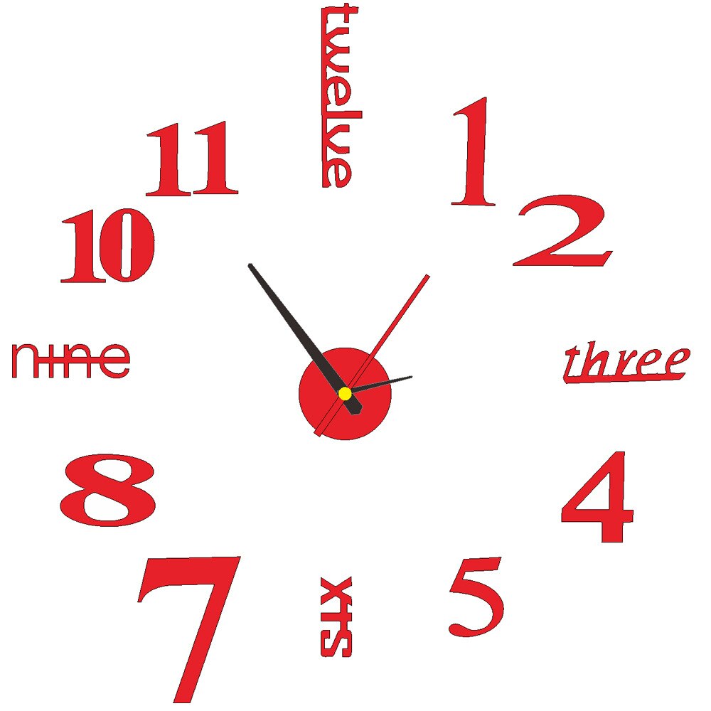 Diy Muur Digitale Klok Frameloze Acryl 3d Klok Wandklok Met Lichtgevende Mute Sticker Woonkamer Slaapkamer Muur Decoratie: Red  2