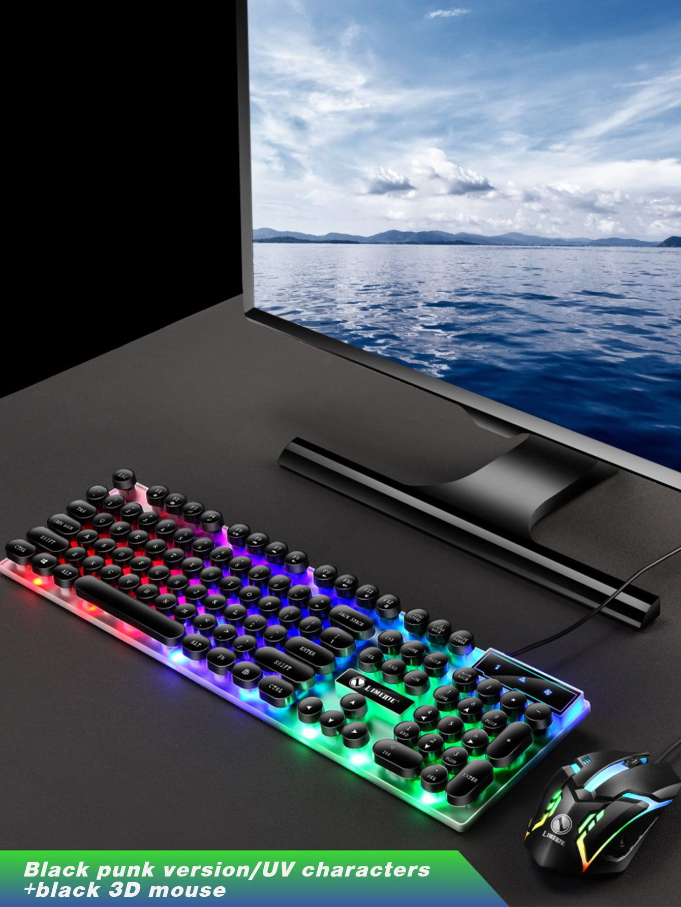 Glow Mechanical Feel Kabelgebundenes Tastatur- und Maus-Set, ergonomisches , geeignet für den Gaming- und Bürogebrauch