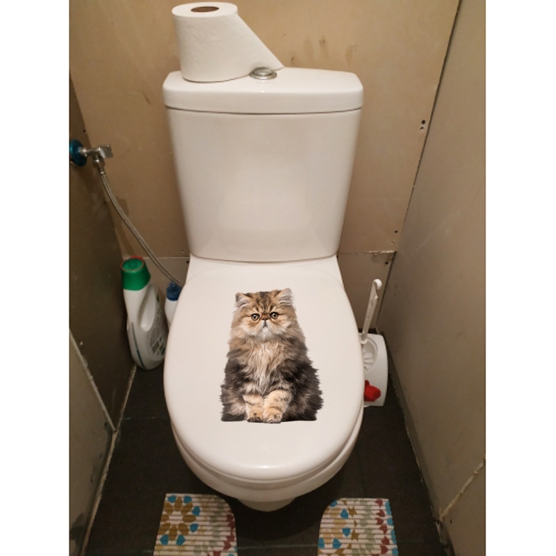 Yoja 15.6*19.7cm sittande tecknad stor fet katt toiltte dekoration konst väggdekaler toalett klistermärke  t1-0200