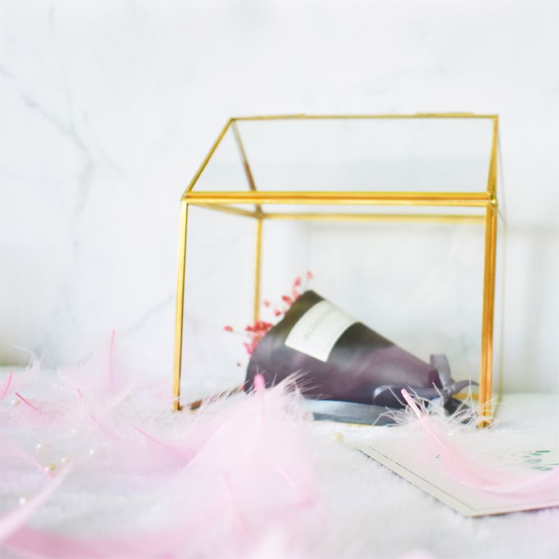 Geometric Glass Decor Terrarium Centerpiece Tabletop Planter Handmade Copper House Shape Flower Pot for Plants Succulents