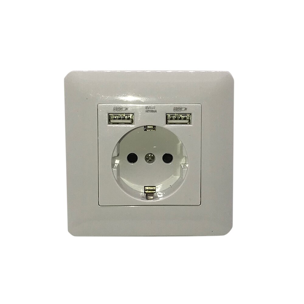 Muur Usb Stopcontact Slaapkamer Socket Ac 110V-250V 16A Muur Dubbele Usb Eu Standaard Stopcontact 86*86Mm Stopcontact Met Usb: Default Title