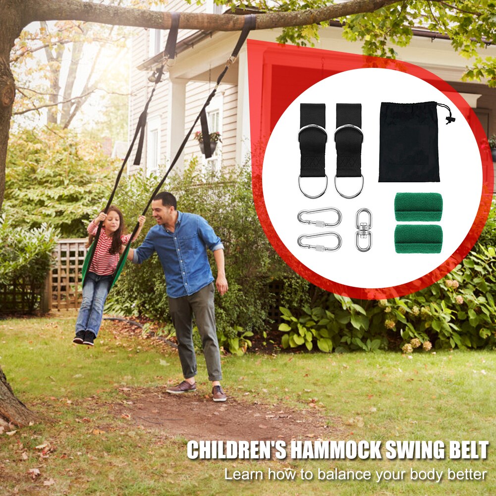 550kg belastningskapacitet gynge hængekøje træ ophængningssæt stropper sikkerhed m/stropper kroge karabinhage udendørs camping gyngebeslag adgang
