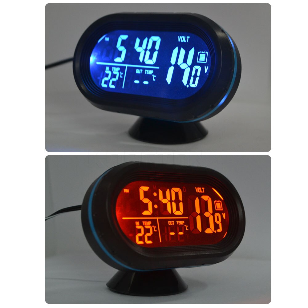 Portable 3 in 1 Car Clock Digital Temperature &amp; Voltmeter Backlight Watch Car Indoor Outdoor Thermometer Decoration