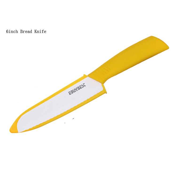 Keramisk kniv 6 tommer hvitt blad takket brødkniv keramiske kniver kjøkkenkniver kokk 6 tommers fargerikt håndtak kokeverktøy: Gul