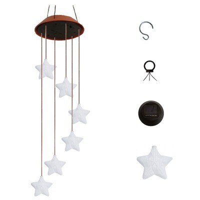 14 Style Solar Wood Squirrel Unicorn Star Wind Chime Color Changing Solar LED String Lights Outdoor Mobile Hanging Patio Light: Star