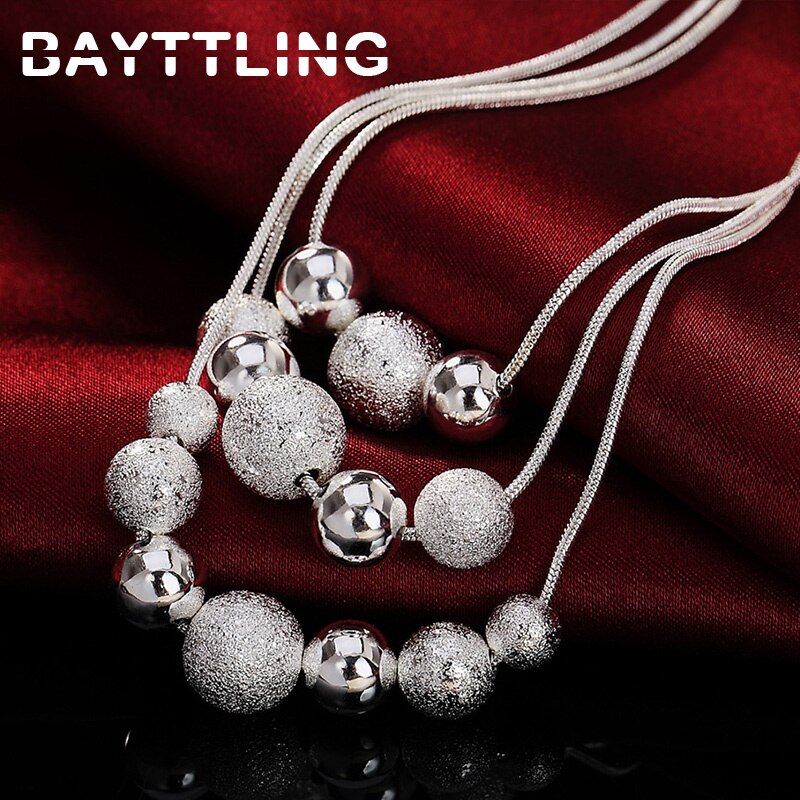 BAYTTLING 925 Sterling Silber 18-zoll Bereifte Perlen Anhänger Ohrringe Halskette Für Frau -Schmuck-einstellen Hochzeit
