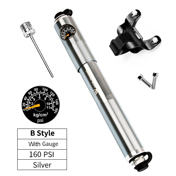 WEST BIKING Portable Bike Pump Gauge High Pressure Hand Pump Inflador Bicicleta Bike Accessories Schrader & Presta Bicycle Pump: B Style with Gauge